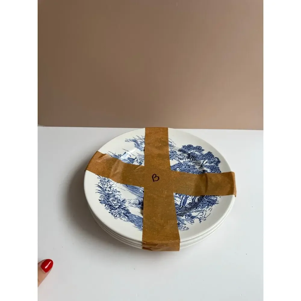 Vintage Wedgwood Dinner Plates Set of 4 Blue Transferware 